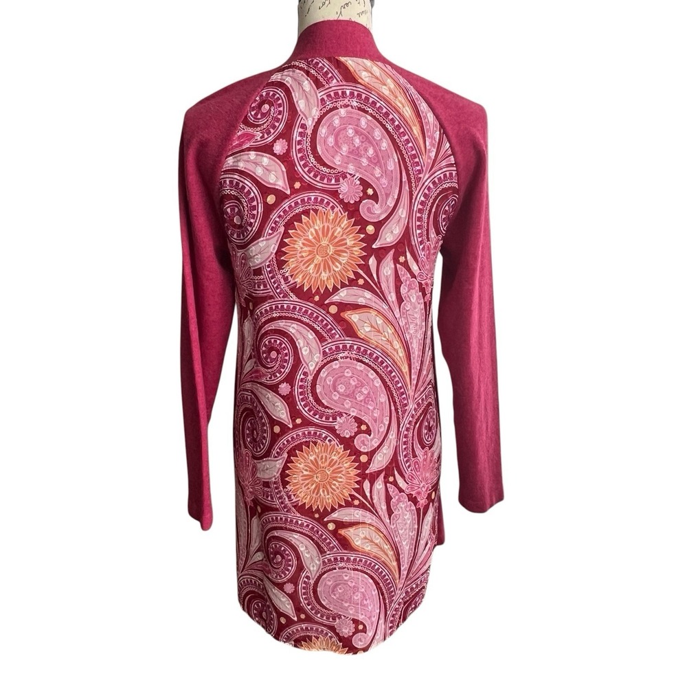 Soft Surroundings Paisley Back Open Cardigan XS Red Pink Multi Boho Festival
